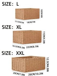 1/3件装手工编织收纳篮，浴室收纳篮，厨房零食架，办公书架，文具药盒，玩具篮，梳妆台化妆品收纳篮，家居装饰篮，礼品篮，化妆品篮，客厅收纳篮