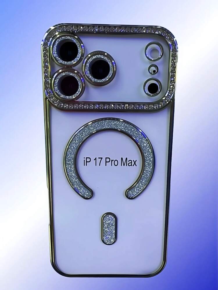 CteGlodrix Nueva funda de teléfono transparente de lujo con diamantes brillantes, adecuada para iPhone 16/15/14 Plus/13/12/11 Pro Max, cubierta trasera magnética con carga inalámbrica - Plateado - Añade 21