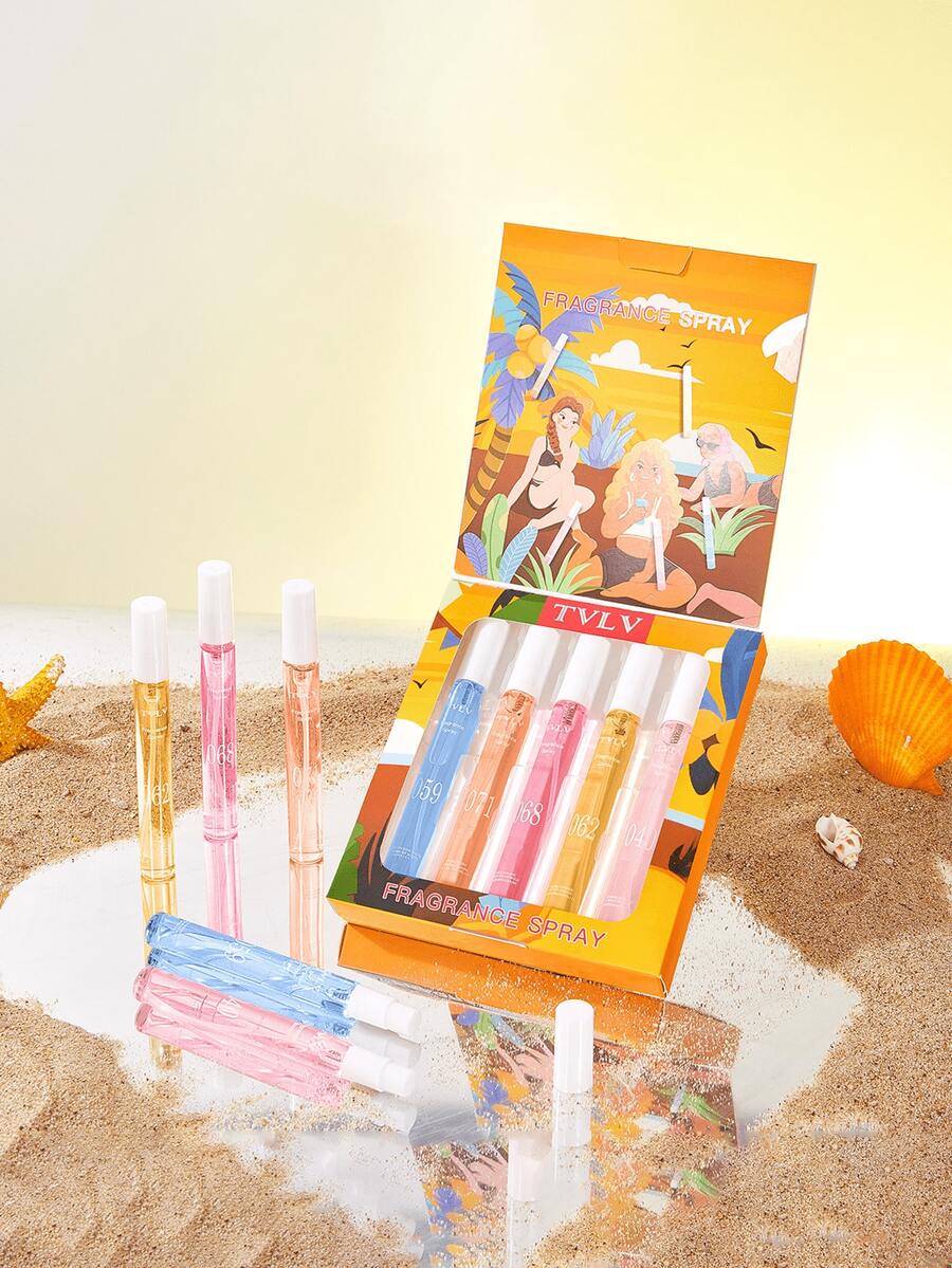 5pcs Gift Box Brazilian Perfume Spray, Limited Edition Portable Multi-Layer High Happiness State Spray, Containing Durable, Natural, Fresh And Charming Essence, Releasing Elegant Rio De Janeiro Vanilla, Coconut Flower, Fruity Citrus