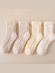 4paris 女士毛绒袜舒适蓬松冬季保暖拖鞋袜超细纤维柔软家居睡眠袜，新年礼物，情人节礼物，1 双男女朋友礼物 - 彩色 - 查看 7