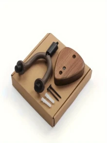 1pc Black Walnut Guitar Hook, Adjustable Ukulele/Electric Guitar Wall Mount Hanger, Durable Rubber & Iron Structure Non-Slip Wall Mounted Holder, Suitable For Acoustic Guitar, Electric Guitar, Bass, Ukulele, Woodwind Instruments, Ideal For Instrument Accessories, Wall Decor, Music Room, Bedroom, Band, Musician Gifts