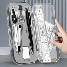 8-teiliges klares Plastik-Geometrie-Kompass- und Lineal-Set - Zeichenwerkzeug-Kit mit Geodreieck, Dreieck und Radiergummi für Schule und Kunstprojekte