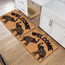 1 buc. Covoraș de intrare cu model de elefant, covor din lână artificială - foarte absorbant, ușor de curățat, potrivit pentru decorul casei, casă de la țară, intrare, interior, cameră, bucătărie, sufragerie, birou mic/birou de acasă, chiuvetă, spălătorie, covoraș de intrare, covoraș de bucătărie, covoraș antiderapant