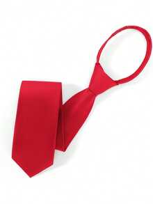 1pc Men's Adjustable Red Tie, Suitable For Groom, Best Man, Simple Solid Color Business Formal Tie