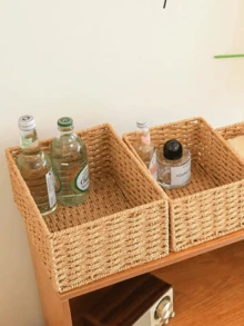 1/3件装手工编织收纳篮，浴室收纳篮，厨房零食架，办公书架，文具药盒，玩具篮，梳妆台化妆品收纳篮，家居装饰篮，礼品篮，化妆品篮，客厅收纳篮