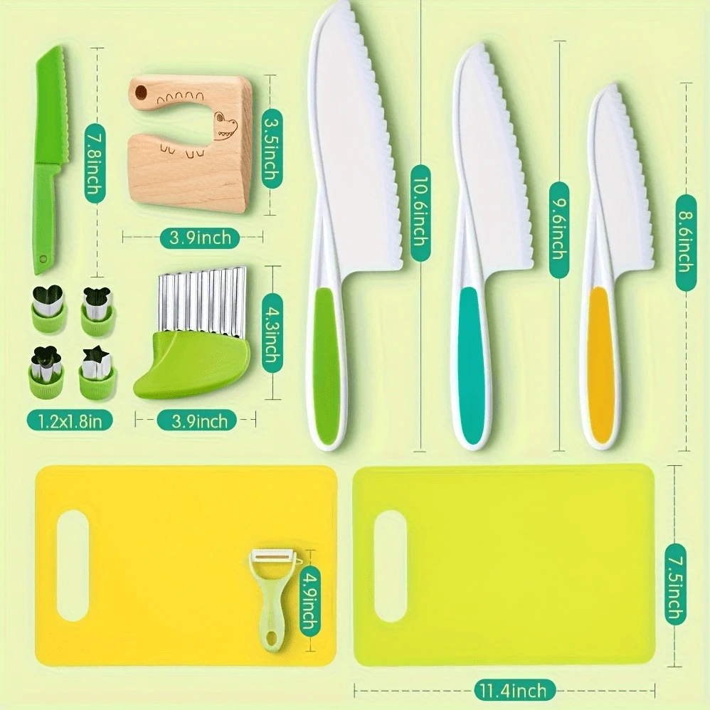 13-Piece Children's Kitchen Toy Set, Realistic Cooking Toy Knife With Plastic Blade, Cutting Board And Peeler - Educational Gift For Toddlers - 淡黃色 - 查看 1