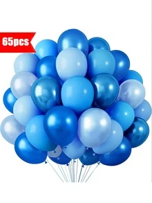 65个10英寸蓝色气球套装，包含65个10英寸金属铬蓝、珍珠蓝、马卡龙蓝、浅蓝色气球，适用于新娘送礼会、婚礼、派对、生日 - 彩色 - 查看 1