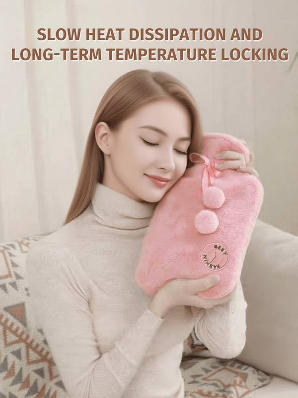1pc Pink, Gray, Plush Hot Water Bag, PVC Inner Liner Material Large Capacity Hot Water Bag, Water Filled Women's Large Size Hot Compress Warm Belly Warm Water Bag, Small Size Carry On Water Filling Warm Hand Bag, Flushing Water Warm Hand Bag (Due To Different Batches, The Lines And Color May Vary. We Apologize For Any Inconvenience Caused)