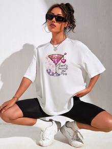 Camiseta Feminina Dia a Dia Treino Algodão Estampada Drink