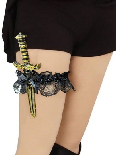1 pieza (Negro), (Rojo), Lazo, Anillo de pie con lazo, Pirata, Pirata, Hecho a mano, Liguero con lazo y anillo de pierna con lazo de encaje, Anillo de pie de encaje hecho a mano con lazo, Conjunto de anillo de pie con espada de encaje, Conjunto de anillo de pie, Adecuado para decoración de ropa diaria, Navidad, Pascua, Acción de Gracias, Juego de roles, Carnaval, Accesorios de disfraz de carnaval, Actuaciones de fiesta