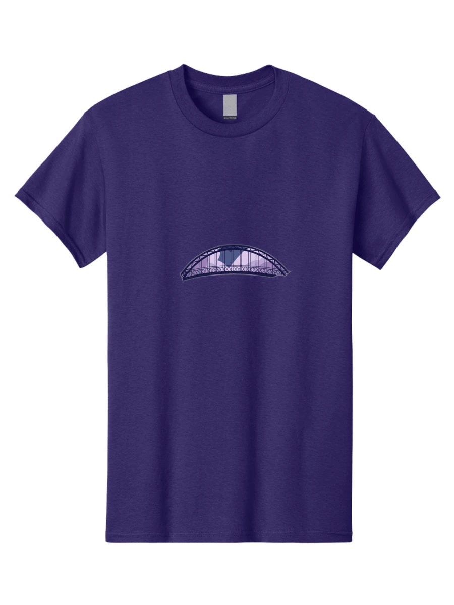 Glass-Bridge Men's Graphic Tee, 100% Cotton, Comfortable Casual Summer Wear, Machine Washable, Travel Clothes, Steel Bridge, Arched Bridge, Metal Structure, Modern Architecture, Purple Hue, Geometric Design, Minimalist Style, Simple CompositionClothing Salesgraphic T-Shirt, Custom T-Shirt, Funny T-Shirt, Men's T-Shirt, Top, Crew Neck - BAF130