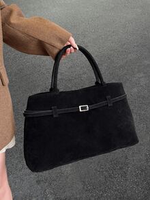 大容量绒面复古托特包女2024秋冬新款高品质通勤百搭手提包，甜美酷炫辣妹风女包