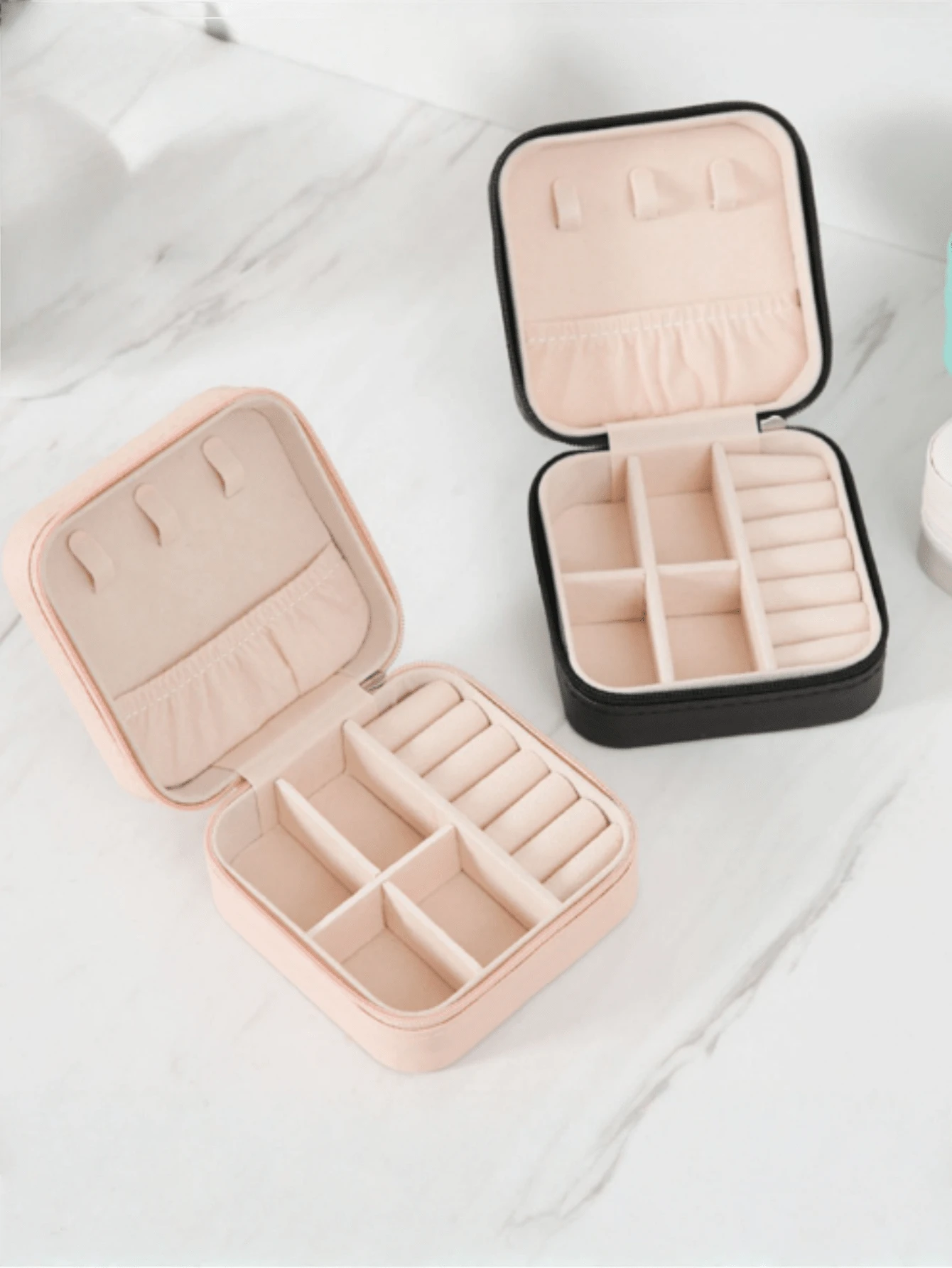 1pc Minimalist Leather Jewelry Box With Lid, Earring, Necklace, Accessory Organizer Box, Large Capacity - Multicolor - View 1