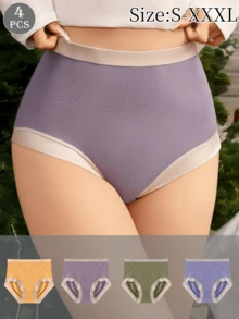 4pcs/Pack Women's Seamless High Waist Shaping Triangle Panties, Mixed Colors