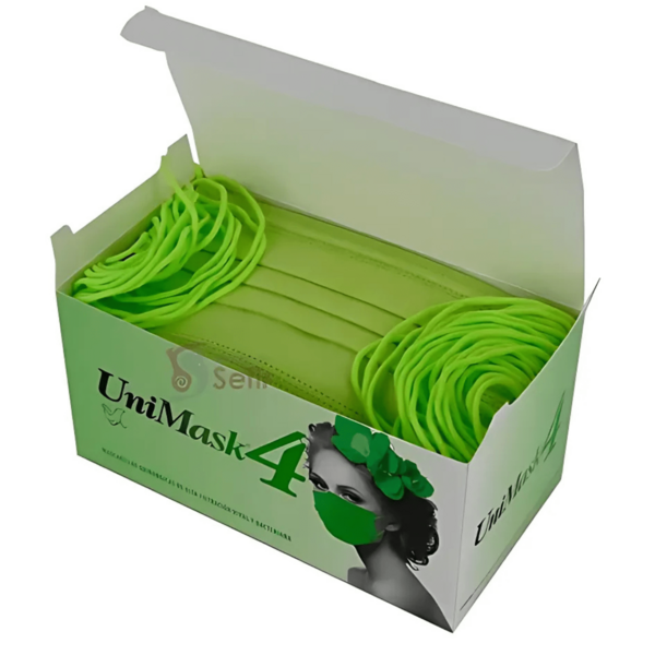 Cubrebocas Unimask 4 Uniseal color verde, mascarillas protectoras, empaque de 4 piezas, diseño ergonómico y resistente, accesorios de salud