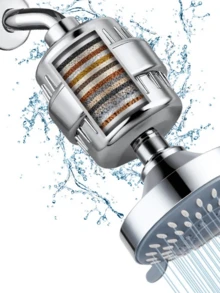 20级淋浴过滤系统，包含软水器、除氯器和滋养肌肤的淋浴喷头 - 家用过滤套装，是圣诞节/节日送礼佳品，浴室用品，浴室配件，浴室工具 - 杏色 - 查看 2