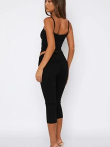 Fold Over Capri Yoga Pants For Women Low Rise Knee Length Stretch Leggings Summer Cute Going Out Crop Pants Streetwear - Black - View 5