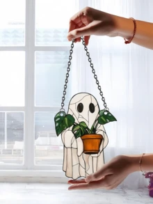 1 Pc Of Cute Ghost And Plant Decoration, 3mm Thickness Acrylic, Colorful Anti-Shatter Window Decoration, Horror Home Decoration, Halloween Window Decoration, Haunted House Aesthetic, Suitable For Home, Bedroom, Living Room, Wall Decoration (Please Tear Off The Protective Film Before Use, Acrylic Material, Not Glass Material) Halloween Decor Room Decor