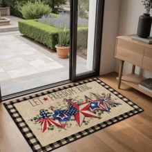 1pc Patriotic Plaid Pattern Printed Rug, Faux Wool Mat - Highly Absorbent, Easy To Clean, Suitable For Home Decor, Farmhouse, Entryway, Indoor, Room Decoration, Kitchen, Dining Room, Small Office/Home Office, Sink, Laundry Room, Doormat, Kitchen Mat, Non-Slip Mat
