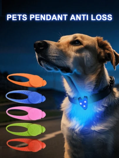 5pcs LED Pet Glow Pendant Collar, Waterproof Dog Collar Light With 3 Lighting Modes, Visible At Night For Outdoor Walking, Silicone LED Dog Collar Tag Light, Decoration For Night Safety, Battery Included