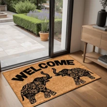 1 buc. Covoraș de intrare cu model de elefant, covor din lână artificială - foarte absorbant, ușor de curățat, potrivit pentru decorul casei, casă de la țară, intrare, interior, cameră, bucătărie, sufragerie, birou mic/birou de acasă, chiuvetă, spălătorie, covoraș de intrare, covoraș de bucătărie, covoraș antiderapant
