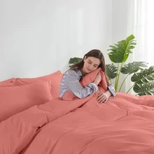 Juego De Cama De Color Sólido (2/3 Piezas), Hecho De 100% Poliéster De Alta Calidad, Suave Y Agradable Para La Piel, Transpirable Para Un Sueño De Alta Calidad Todas Las Noches, Duradero Y Resistente, Fácil De Usar Y Limpiar En La Vida Diaria. - Rosa oscuro - Ver 7