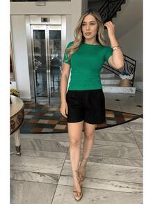 Women's Short Sleeve Modal Knit Blouse With Lace Details Summer - Danau Hijau - View 4