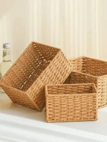 1/3件装手工编织收纳篮，浴室收纳篮，厨房零食架，办公书架，文具药盒，玩具篮，梳妆台化妆品收纳篮，家居装饰篮，礼品篮，化妆品篮，客厅收纳篮