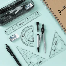 8-teiliges klares Plastik-Geometrie-Kompass- und Lineal-Set - Zeichenwerkzeug-Kit mit Geodreieck, Dreieck und Radiergummi für Schule und Kunstprojekte