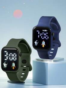 2 Stück / 1 Stück Neue LED-Anzeige Digitaluhr mit Astronauten-Flugzeug-Figur, 8-Schnallen-Armband, einfach und stilvoll, Paar-Uhr als Geschenk zum Valentinstag, Halloween, Weihnachten, Geburtstag für Freunde, die beste Wahl für Halloween, Weihnachten, Valentinstag, Muttertag, Feiertags-Geschenke