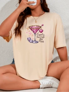 Camiseta Feminina Dia a Dia Treino Algodão Estampada Drink