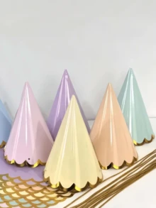 24pcs/12pcs/6pcs Pastel Party Hat, Birthday Party Cone Hat, Cute Cake Cone Birthday Paper Hat, Cute Crown, Bridal Wedding Center Bachelorette Party Party Decorative Hat, Colorful Hat - Multicolor - View 5