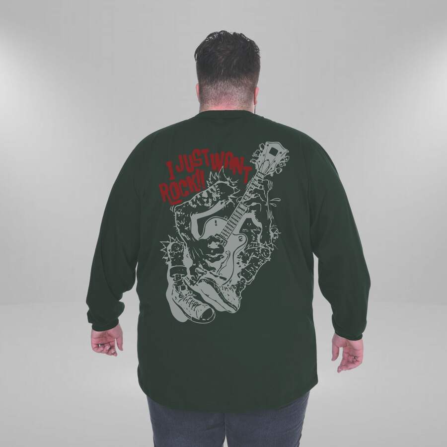 Men's Rock And Roll Metal Plus Size Long Sleeve T-Shirt 100% Cotton - xanh quân đội - Xem 1