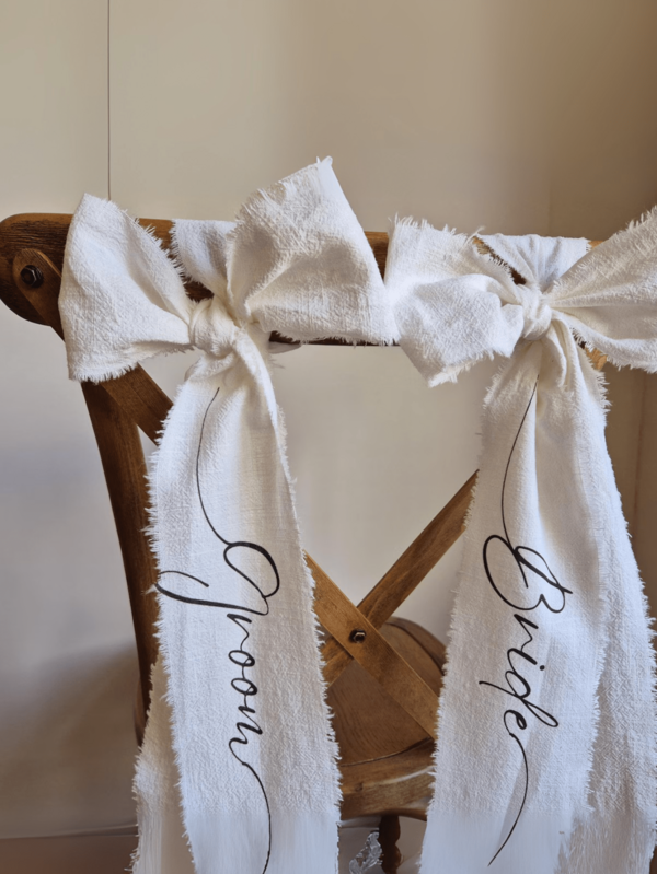 Custom Wedding Ribbons, Custom Text/Names, Reserved Chair Ribbons, Commemorative Wedding Signs, Wedding Cloth Labels, Reserved Chair Ribbons, Wedding Chair Seat Ribbons, Personalized Ribbon Seat Tags, Wedding Chair Decorative Name Place Tags, White Wedding Ribbons, Decorative Ribbons, Gift Ribbons And Cloth Ribbons For Baptisms