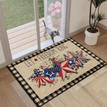 1pc Patriotic Plaid Pattern Printed Rug, Faux Wool Mat - Highly Absorbent, Easy To Clean, Suitable For Home Decor, Farmhouse, Entryway, Indoor, Room Decoration, Kitchen, Dining Room, Small Office/Home Office, Sink, Laundry Room, Doormat, Kitchen Mat, Non-Slip Mat