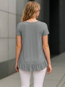 Blusa T1543  de dama de manga corta con volantes en el bajo
