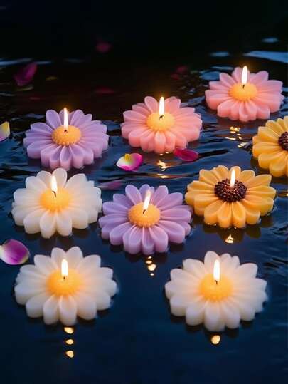 Velas flotantes de manzanilla de colores, velas de té perfumadas y románticas en un jarrón cilíndrico, decoración del hogar estética para bodas, fiestas, vacaciones, accesorios de fotografía, centros de mesa, regalo de Navidad perfecto