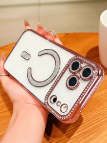 全新奢华时尚闪钻透明手机壳适用于 16 15 14 Plus 13 12 11 Pro Max 磁性无线充电后盖 - 粉色 - 查看 34