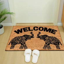 1 buc. Covoraș de intrare cu model de elefant, covor din lână artificială - foarte absorbant, ușor de curățat, potrivit pentru decorul casei, casă de la țară, intrare, interior, cameră, bucătărie, sufragerie, birou mic/birou de acasă, chiuvetă, spălătorie, covoraș de intrare, covoraș de bucătărie, covoraș antiderapant