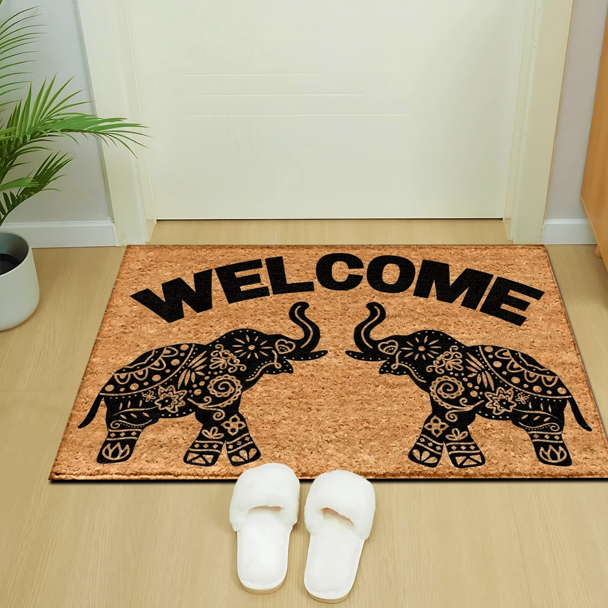 1 buc. Covoraș de intrare cu model de elefant, covor din lână artificială - foarte absorbant, ușor de curățat, potrivit pentru decorul casei, casă de la țară, intrare, interior, cameră, bucătărie, sufragerie, birou mic/birou de acasă, chiuvetă, spălătorie, covoraș de intrare, covoraș de bucătărie, covoraș antiderapant