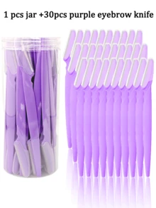 30/12/6/3/1 件套紫色眉毛剃刀套装，包含眉毛修剪器、剃须刀、去茧器、体毛修剪器和带长柄刀片及精密刀片盖的面部和眉毛剃刀，女士日常或旅行美容工具，价格实惠，适合作为圣诞礼物、化妆品、化妆工具等。 - 紫色 - 查看 10