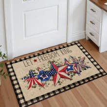 1pc Patriotic Plaid Pattern Printed Rug, Faux Wool Mat - Highly Absorbent, Easy To Clean, Suitable For Home Decor, Farmhouse, Entryway, Indoor, Room Decoration, Kitchen, Dining Room, Small Office/Home Office, Sink, Laundry Room, Doormat, Kitchen Mat, Non-Slip Mat