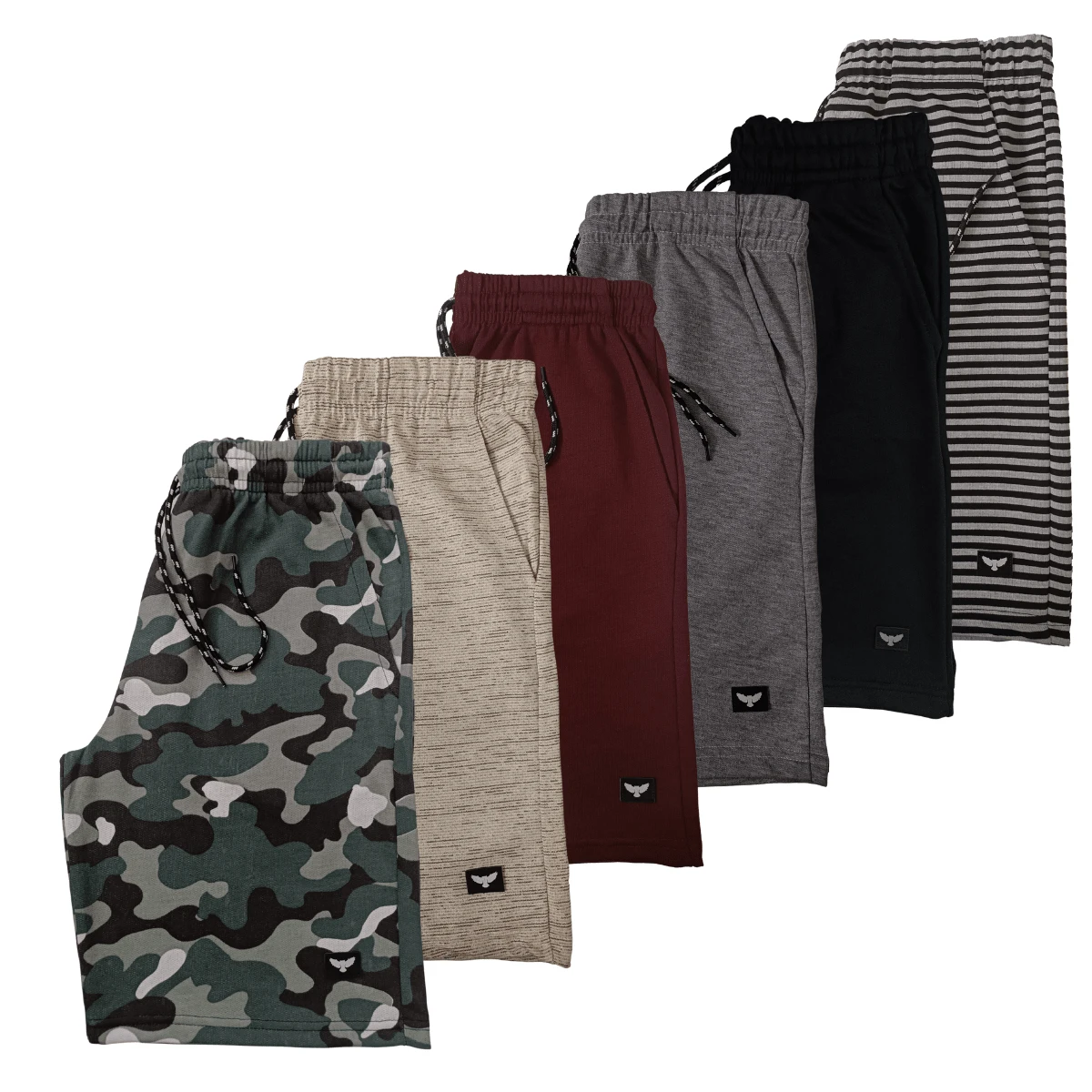 Kit Of 6 Men's Bermuda Shorts, Striped, Camouflage, Plain, Assorted Colors, Gym, Sports - 彩色 - 查看 1