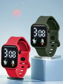 2 Stück / 1 Stück Neue LED-Anzeige Digitaluhr mit Astronauten-Flugzeug-Figur, 8-Schnallen-Armband, einfach und stilvoll, Paar-Uhr als Geschenk zum Valentinstag, Halloween, Weihnachten, Geburtstag für Freunde, die beste Wahl für Halloween, Weihnachten, Valentinstag, Muttertag, Feiertags-Geschenke