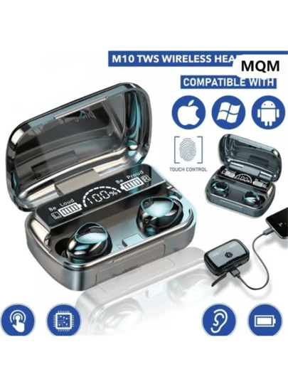 M10 Fone De Ouvido bluetooth 5.3 Com display Led Tws Touch Redução De Ruído À Prova D'água Sem Fio