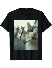 Smoking Cat Meme Funny Gifts For Men Women  Graphic Print Tee,Unisex Cotton Casual T-Shirt - màu đen - Xem 1