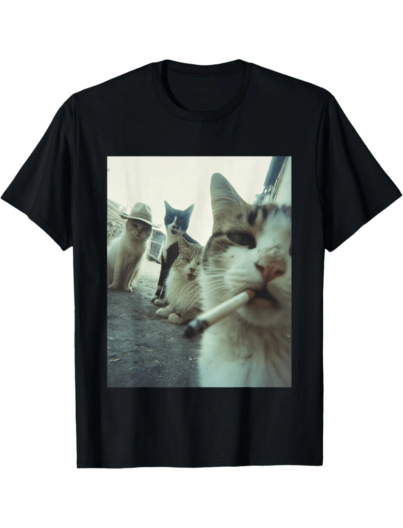 Smoking Cat Meme Funny Gifts For Men Women  Graphic Print Tee,Unisex Cotton Casual T-Shirt - màu đen - Xem 1