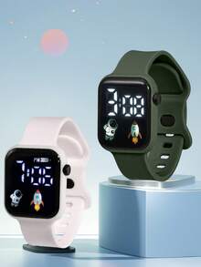 2 Stück / 1 Stück Neue LED-Anzeige Digitaluhr mit Astronauten-Flugzeug-Figur, 8-Schnallen-Armband, einfach und stilvoll, Paar-Uhr als Geschenk zum Valentinstag, Halloween, Weihnachten, Geburtstag für Freunde, die beste Wahl für Halloween, Weihnachten, Valentinstag, Muttertag, Feiertags-Geschenke