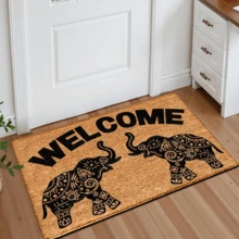 1 buc. Covoraș de intrare cu model de elefant, covor din lână artificială - foarte absorbant, ușor de curățat, potrivit pentru decorul casei, casă de la țară, intrare, interior, cameră, bucătărie, sufragerie, birou mic/birou de acasă, chiuvetă, spălătorie, covoraș de intrare, covoraș de bucătărie, covoraș antiderapant