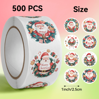 500 piezas/Rollo Pegatinas con patrón de celebración de Papá Noel, tamaño 2,5 cm / 1,0 pulgada. Pegatinas navideñas. Etiquetas de sellado para bolsas de embalaje de alimentos, etiquetas de decoración de cocina